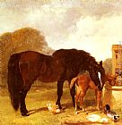 John Frederick Herring Snr Horse and Foal watering at a trough painting